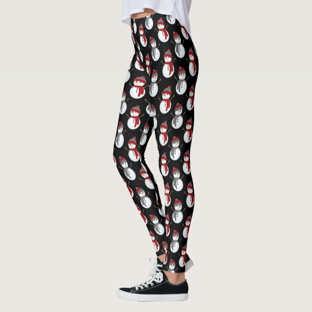 Leggings Noël Holiday Snowman Black Cute Motif (Gauche)