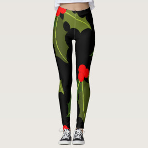 Leggings Noël Holly Leaf et Berry Motif Leging