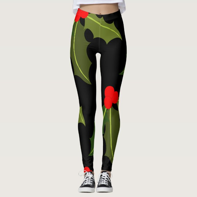 Leggings Noël Holly Leaf et Berry Motif Leging (Devant)