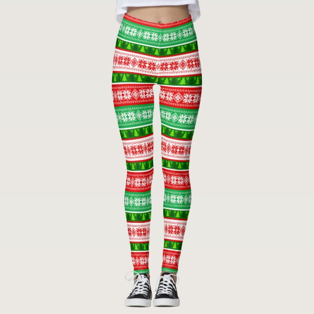 LEGGINGS NOËL ORNAMENTS DESIGN ROUGE BLANC VERT (Devant)