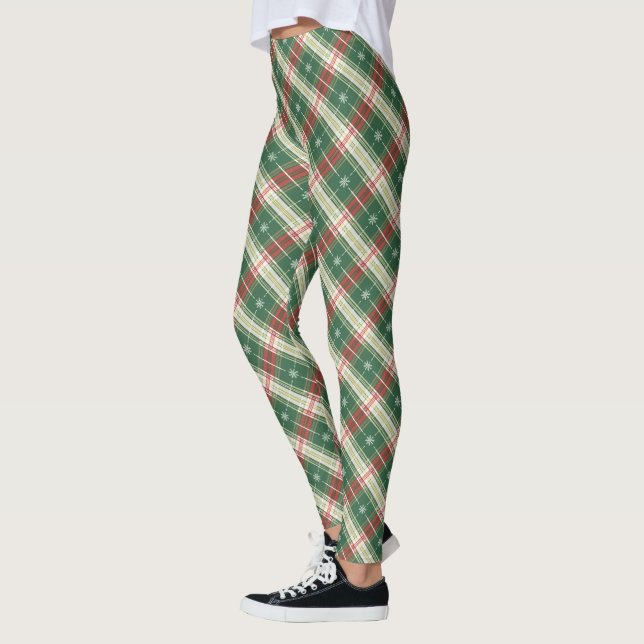 Leggings Noël Plaid blanc, vert (Gauche)