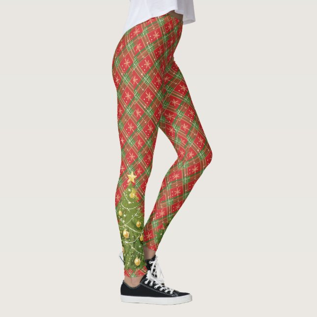 Leggings Noël Plaid Rouge, Vert, Or avec arbre (Droite)