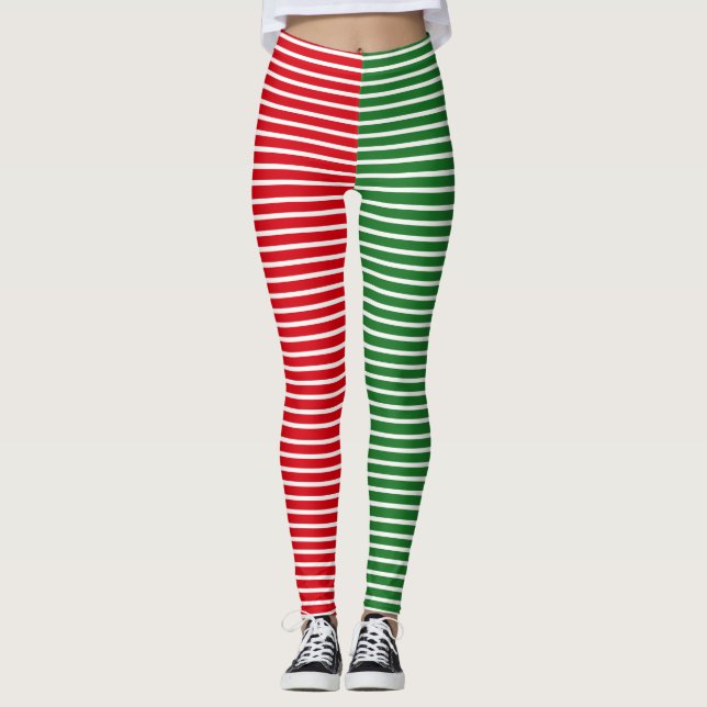 Leggings Noël rayé rouge et vert d'Elf (Devant)