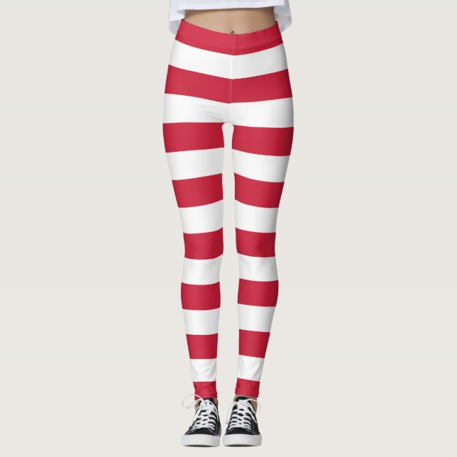 Leggings Noël rayures rouges et blanches d'Elf (Devant)