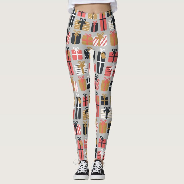Leggings Noël Rose Black Cadeaux Vacances (Devant)