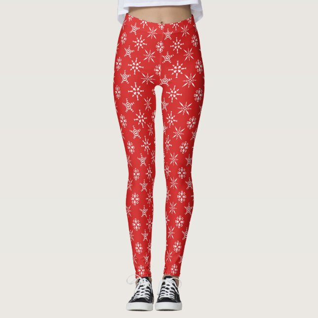 Leggings Noël Rouge Blanc Élégant Fêtes Rouges (Devant)