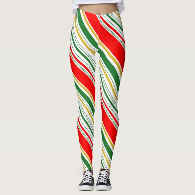 Leggings Noël Rouge Vert Or rayé (Devant)