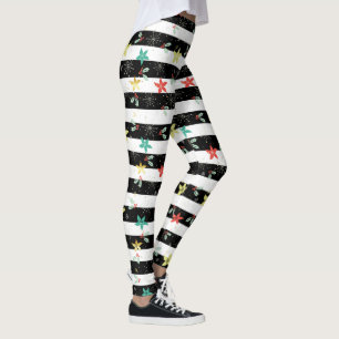 Leggings Noël saint & poinsettia noir blanc rayures