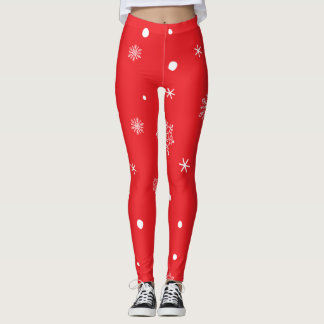 Leggings Noël Vacances Esthétique Flocon Rouge