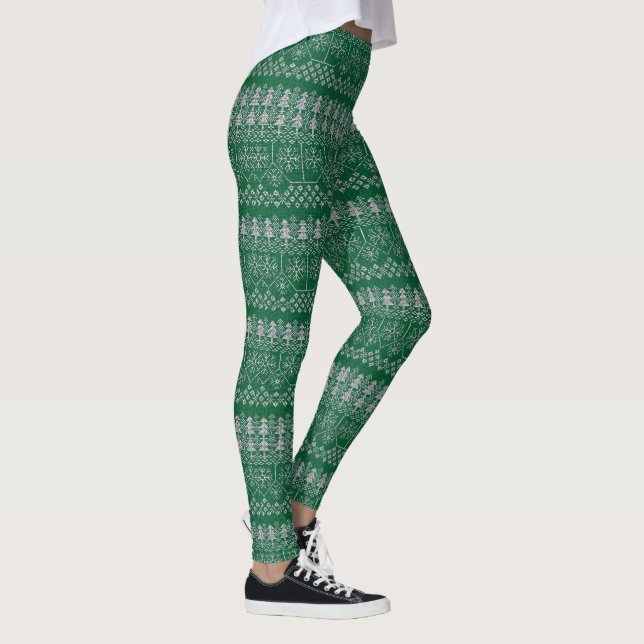 Leggings Noël Vert Argent Gris Vacances Moderne (Droite)
