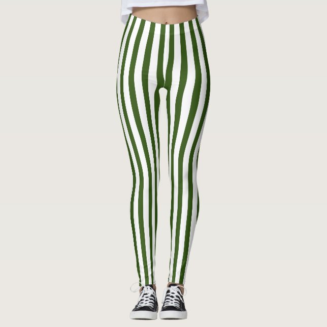 Leggings Noël vert et blanc rayé vertical (Devant)