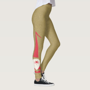 Leggings Noël vintage, joli gnome Père Noël sur fond doré