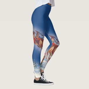 Leggings Noël Vintage, Père Noël Flying Sleigh w Reindeer