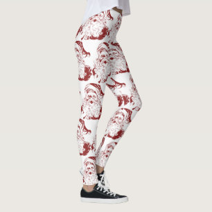 Leggings Noël Vintage, Retro Jolly Santa Claus en rouge