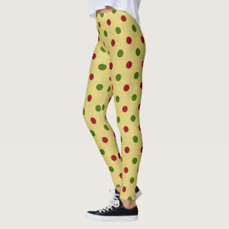 Leggings Noëls rouges et verts Retro Polka Dot