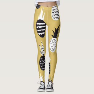 Leggings Noir, ananas blanc, arrière - plan jaune