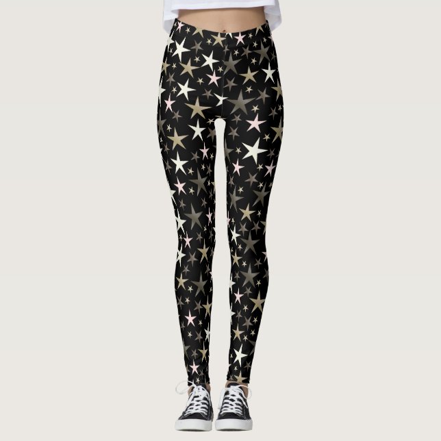 Leggings noir, argent, brillant, brillant, étoile, couleur, (Devant)