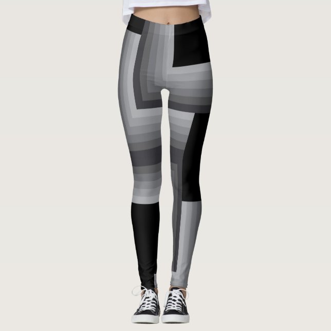 Leggings Noir, argent, cool, unique, tendance formes carrés (Devant)