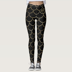 Leggings Noir avec échelle or Monogramme Sirène