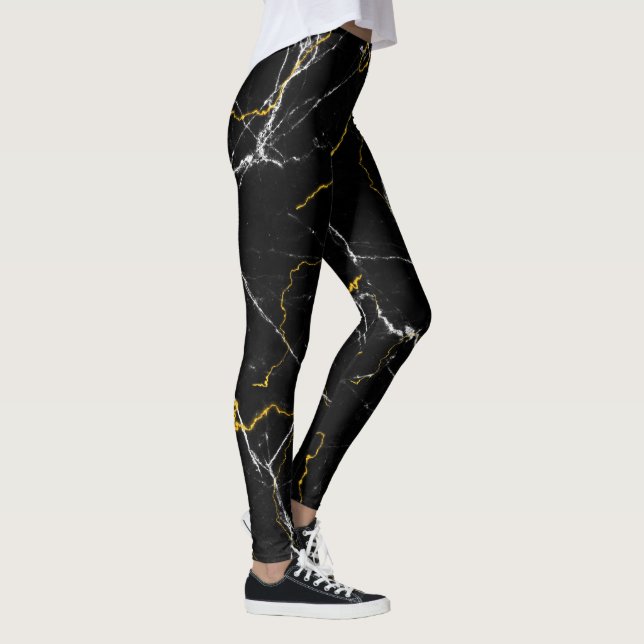 Leggings Noir avec feuille d'or motif en marbre (Droite)