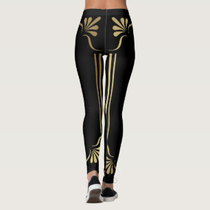 Leggings Noir avec la conception simpliste de rouleau d'or,