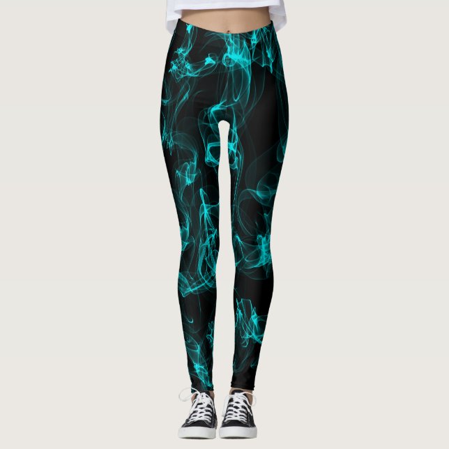 Leggings Noir avec Neon Green Liquide Motif de fumée (Devant)