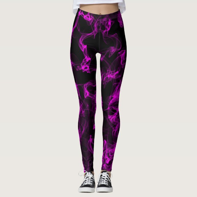 Leggings Noir avec Neon Violet Liquide Motif de fumée (Devant)
