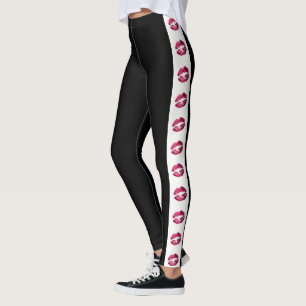 Leggings Noir avec Parties scintillant rose chaud Baguette 