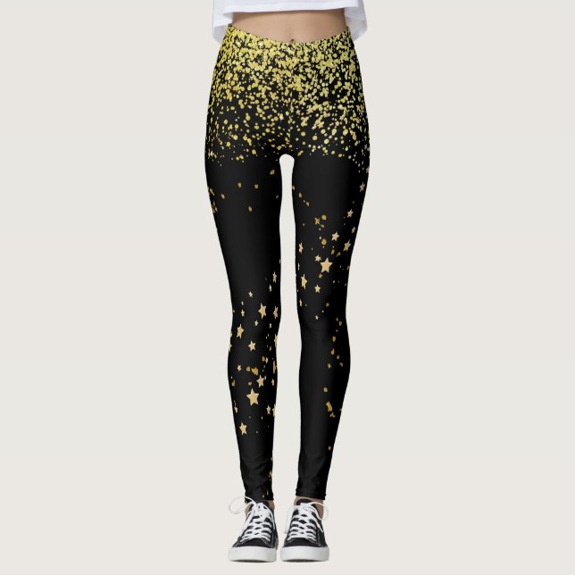 Leggings Noir avec pattes d'accentuation or (Devant)