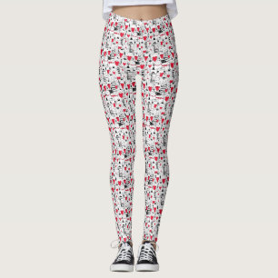Leggings Noir Blanc Cute Chat Coeur Rouge