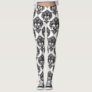 Leggings Noir & Blanc Damask Chic Moderne Motif élégant