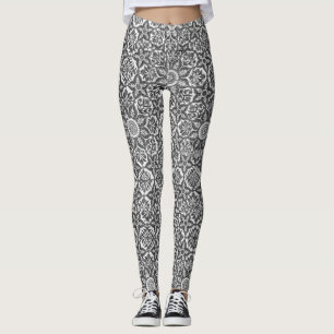 Leggings Noir & Blanc Islamique Géométrique Et Floral Desig