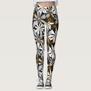 Leggings Noir, Blanc, Jaune Élégant Faisy Abstrait