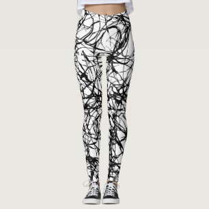 Leggings Noir Blanc Simple Abstrait Brut