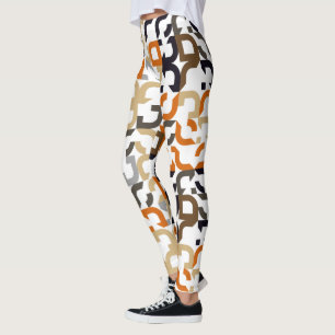 Leggings Noir Brown Beige Orange Midsiècle Art Motif