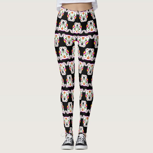 Leggings Noir de motif de Pitbull de Mexicain (Devant)