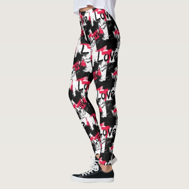 Leggings Noir et blanc avec taches rouges amour motif (Gauche)