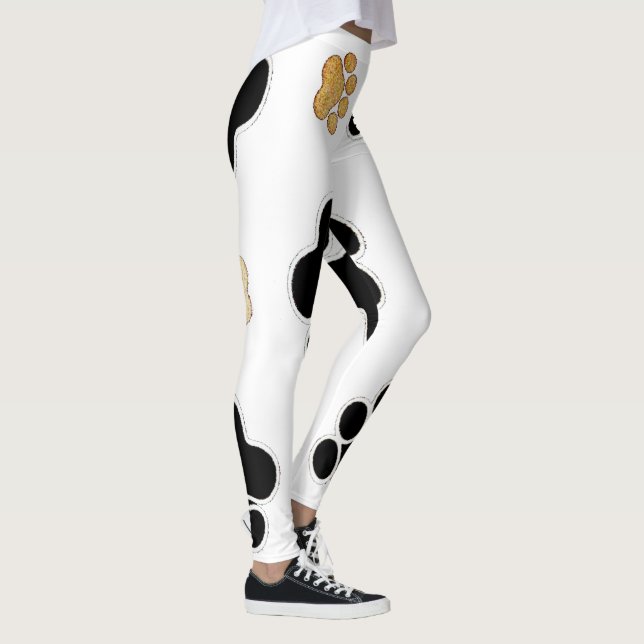 Leggings Noir et blanc canin bronzage d'empreinte de patte (Droite)