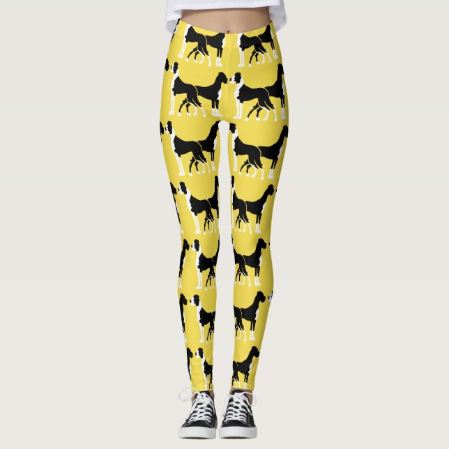 Leggings Noir et blanc Jaune Boston Great Danes (Devant)