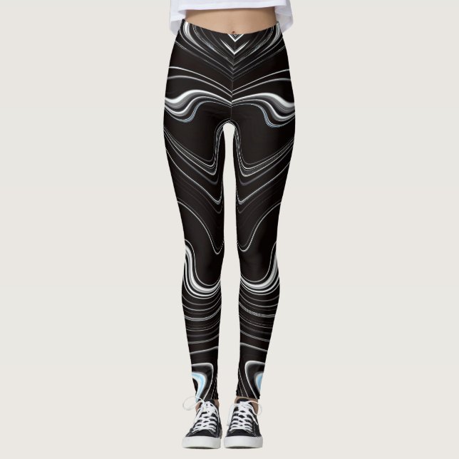 Leggings Noir et blanc Wavy Abstraction (Devant)