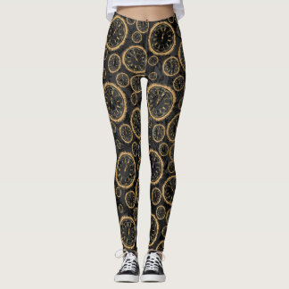 Leggings Noir et Leggins de conception d'horloge d'or