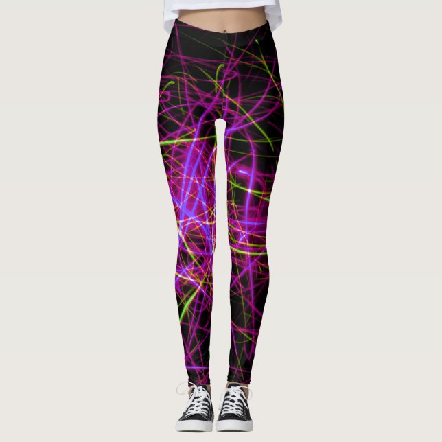 Leggings noir et néon violet rose et jaune (Devant)