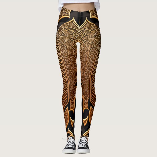 Leggings Noir et or motifs géométriques (Devant)