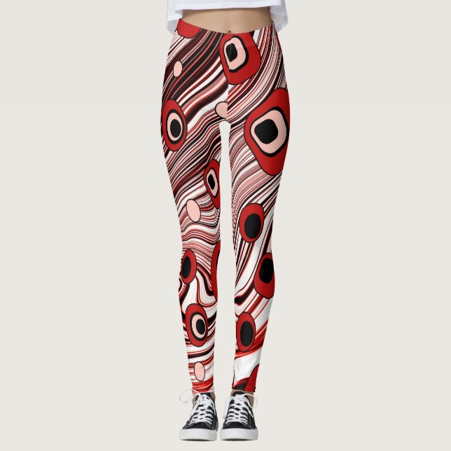 Leggings Noir et rouge rétro Super et mignonne Wavy Art (Devant)