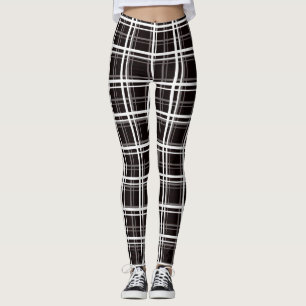 Leggings Noir Fenêtre Plaid Grid Stripes Design Motif
