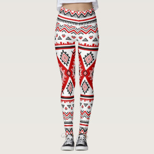 Leggings Noir noir rouge, motifs ukrainiens.