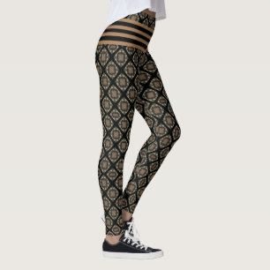 Leggings Noir & Or Moderne Motif de Monogramme classique