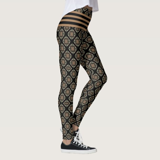 Leggings Noir & Or Moderne Motif de Monogramme classique (Droite)