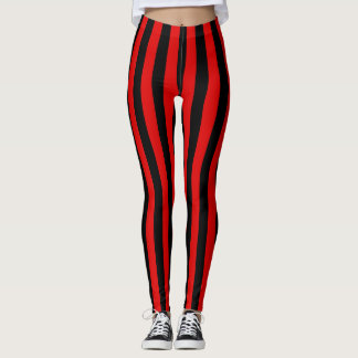 Leggings Noir Rouge Vertical Large Stripe Femmes Sexy