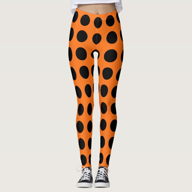 Leggings Noir sur Citrouille Pois grand format (Devant)